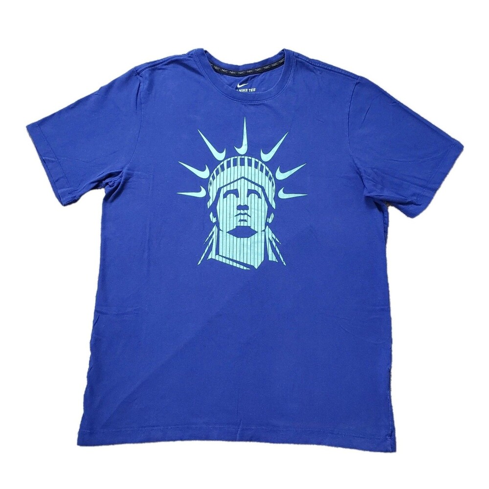 Nike Statue Of Liberty Sz Medium 5 Boroughs Mens Double Side Blue T-Shirt NYC